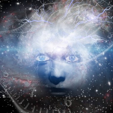 Yüzü uzay boşluğunda. 3B görüntüleme