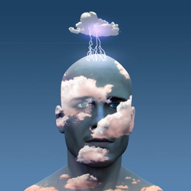 İnsanlar bulutlara karışıyor. 3B görüntüleme