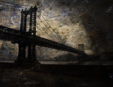 Manhattan Köprüsü. Grunge Sanat. 3B görüntüleme