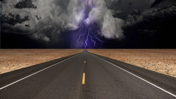 Empty Road Desert Storm Rendering — Stock Photo, Image
