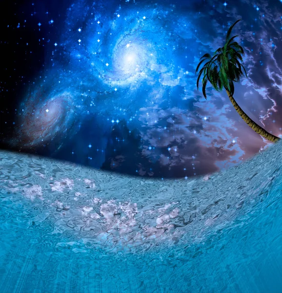 Tropic Night Underwater Scene Rendering — ストック写真