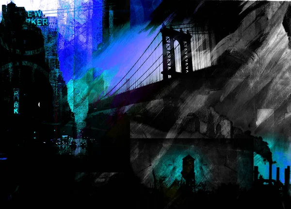 Manhattan Brug Dramatische Schilderkunst Donkere Kleuren — Stockfoto