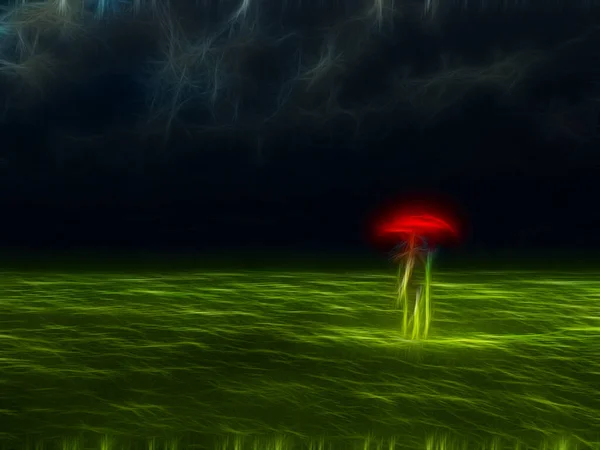 Man Red Umbrella Gathering Storm — Stock Photo, Image