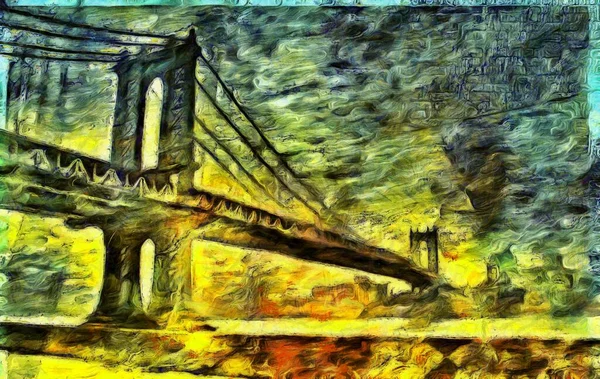Ponte Manhattan Pittura Digitale Colori Tenui Rendering — Foto Stock