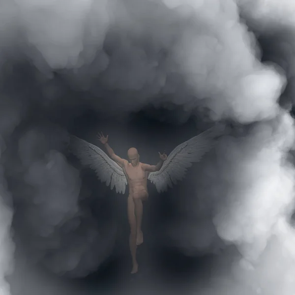 Surrealisme Naakte Man Met Vleugels Vertegenwoordigt Engel — Stockfoto