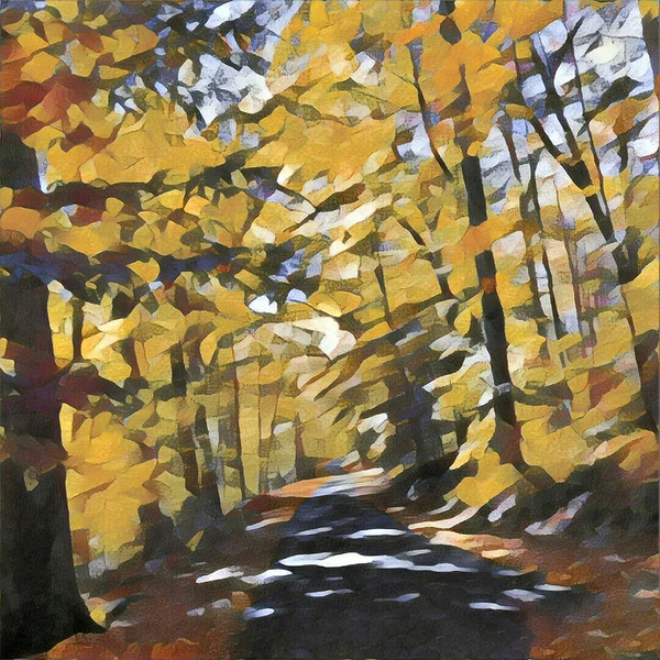 Oil Painting Autumn Forest Rendering — Stock Photo, Image