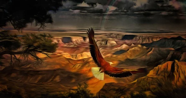 Águila Vuela Sobre Paisaje Montañoso Renderizado —  Fotos de Stock