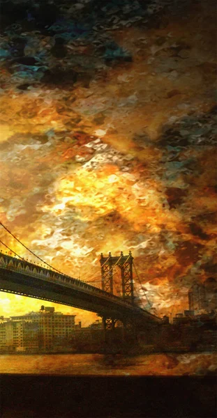 Brooklyn Bridge Nyc Painting Mit Künstlerhand Und Pinsel — Stockfoto