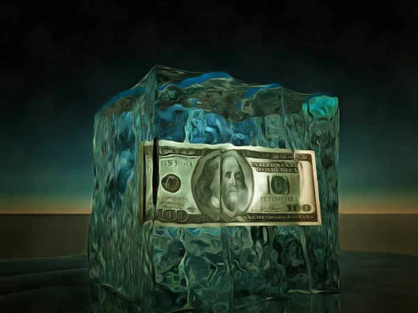 100 Dolarový Účet Zmrazený Ledu — Stock fotografie
