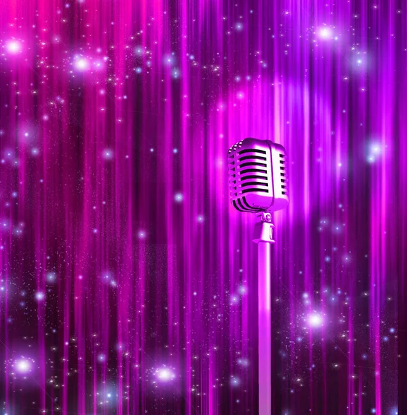 Microfone Clássico Com Cortinas Coloridas — Fotografia de Stock