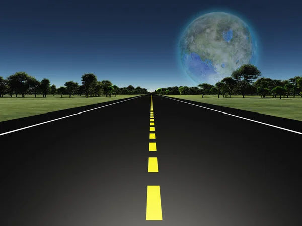 Дорога Зеленому Пейзажі Тераформованим Місяцем Межами — стокове фото