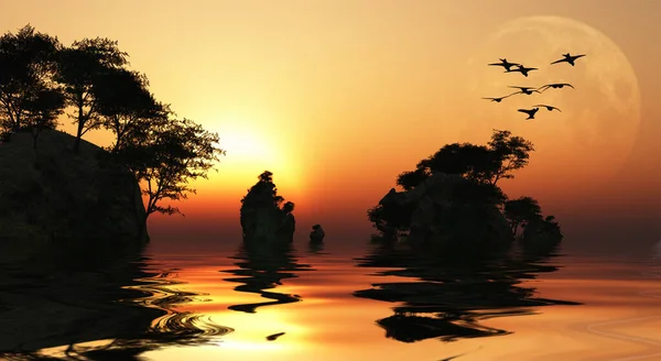 Asia Sunrise Hermosas Islas Aves — Foto de Stock
