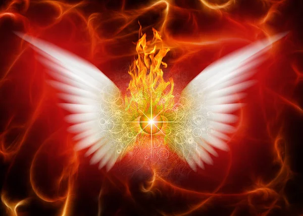 White Winged Being Fire Rendering — Stock Photo, Image
