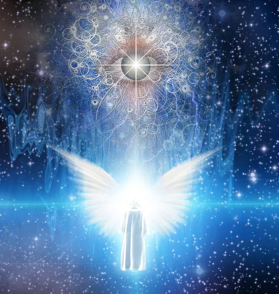 霊的Sfシーンとともに天使とクローク図 — ストック写真