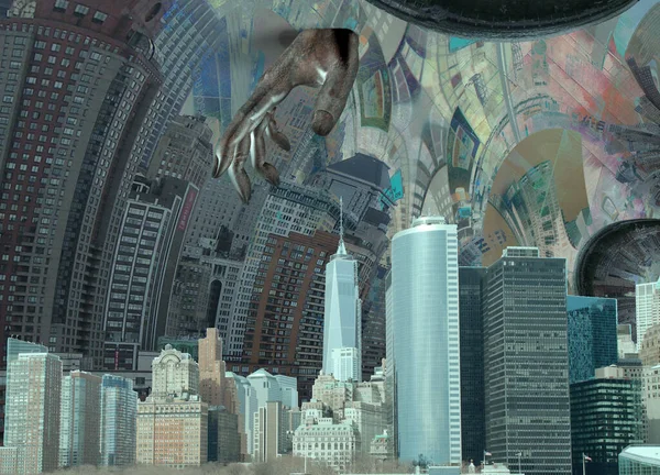 Paisaje Nueva York Surrealista Manhattan Renderizado — Foto de Stock