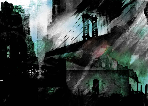 Ponte Manhattan Pittura Drammatica Nei Colori Scuri — Foto Stock