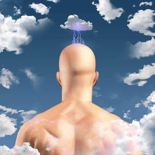 Hombre Con Cabeza Las Nubes —  Fotos de Stock