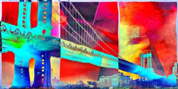 Manhattan Bridge Modern Art Rendering — Stock Photo, Image