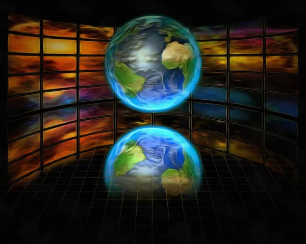 Surrealism Wall Screens Planet Earth — Stock Photo, Image