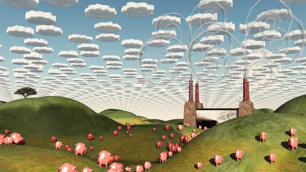 Pigs Move Lemmings Factory — Stock Photo, Image