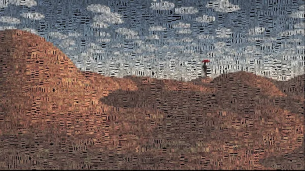 Homem Com Guarda Chuva Vermelho Deserto — Fotografia de Stock