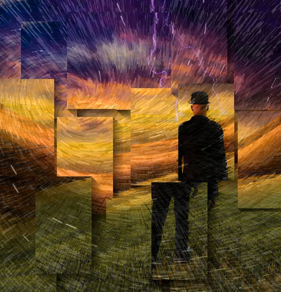 Людина Сюрреалістична Штормі Блискавкою Візуалізація — стокове фото