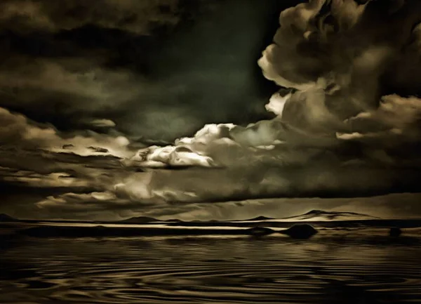 Malerei Wolken Über Dem Wasser Rendering — Stockfoto