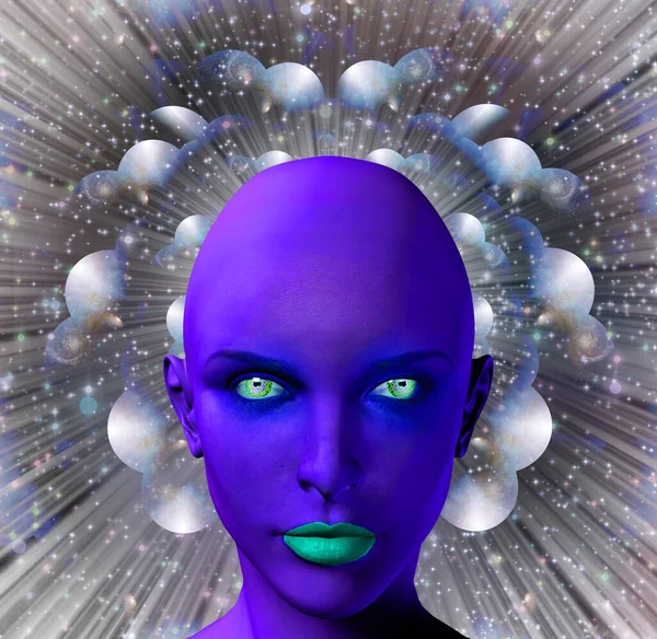 Фиолетовое Женское Лицо Заднем Плане Многослойными Пространствами — стоковое фото