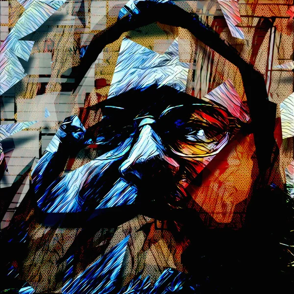 Abstrakte Malerei Das Gesicht Des Alten Mannes Mit Der Brille — Stockfoto