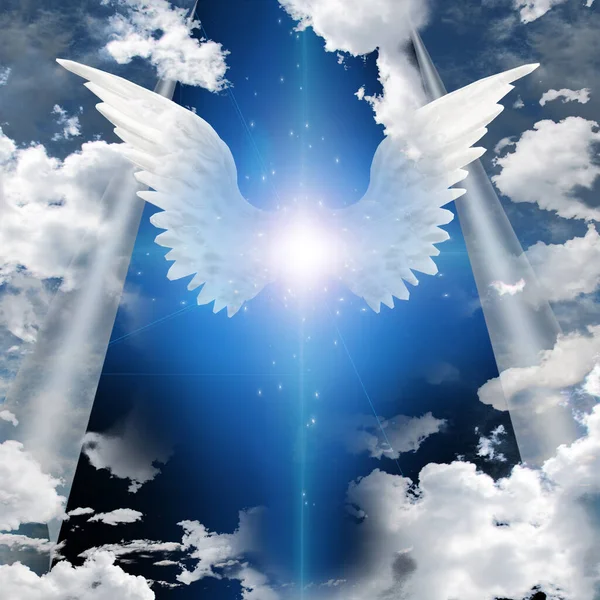 Angel winged in sky. 3D rendering