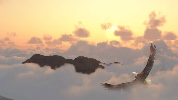 Águila Vuela Por Encima Las Nubes Renderizado — Foto de Stock