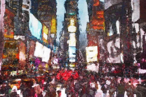 Times Square Surreal Painting Rendering — Stock Photo, Image