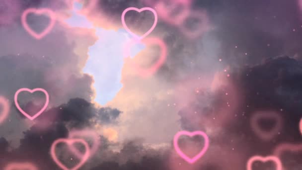カラフルな雲明るい星と心 — ストック動画
