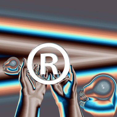 Kayıtlı bir fikir. Ampullü kayıtlı semboller. 3d oluşturma.