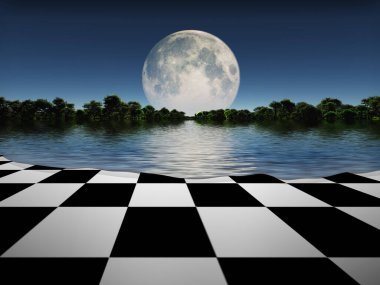 Kareli arazinin üzerindeki ay. 3d oluşturma.