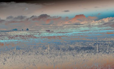 Alan ve bulutlu gökyüzü arkaplanlı manzara