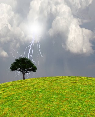 Yeşil manzaralı bir ağaç. 3B görüntüleme.