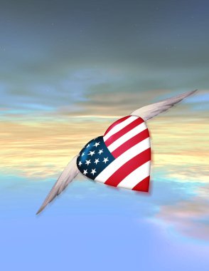 Kalpli ve Amerikan bayrağıyla soyut renkli arka plan