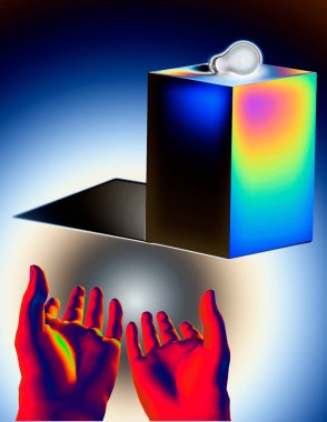 Mavi ve kırmızı kalpli beyaz bir arkaplan tutan el.