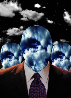 Takım elbiseli bir grup yüzsüz gökyüzü adamı..