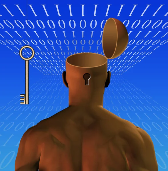 頭に鍵をかけた男の3Dイラスト — ストック写真