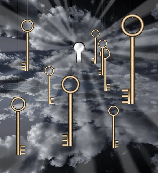 Schlüssel Hängen Wolkenhimmel Rendering — Stockfoto