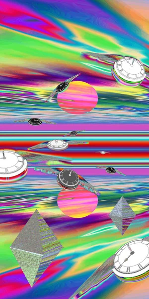 Renkli Arka Planda Kanatlı Saatler Oluşturma — Stok fotoğraf