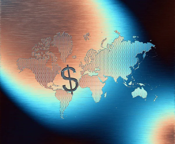 Weltkarte Mit Dollarzeichen Auf Dem Hintergrund Der Erde — Stockfoto