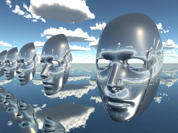 Rostros Desencarnados Máscaras Flotando Escena Surrealista —  Fotos de Stock