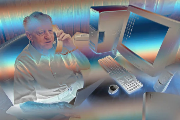 Senior Man Working Computer Office — Stock Photo, Image