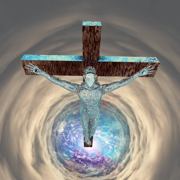 Jesus Christ Cross Floating Space — 스톡 사진