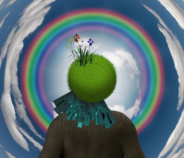 Human Head Earth Cloudy Background — Stock Photo, Image