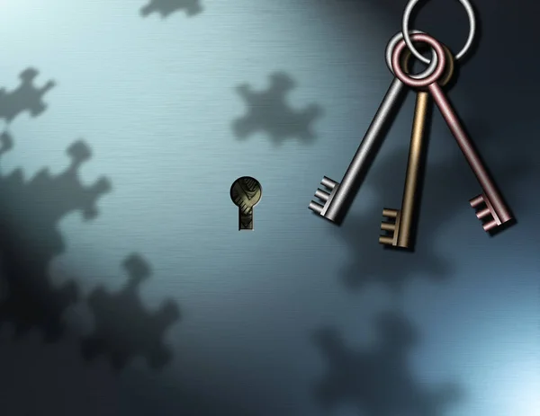 Keys Keyhole Puzzle Pieces Rendering — Stock Photo, Image