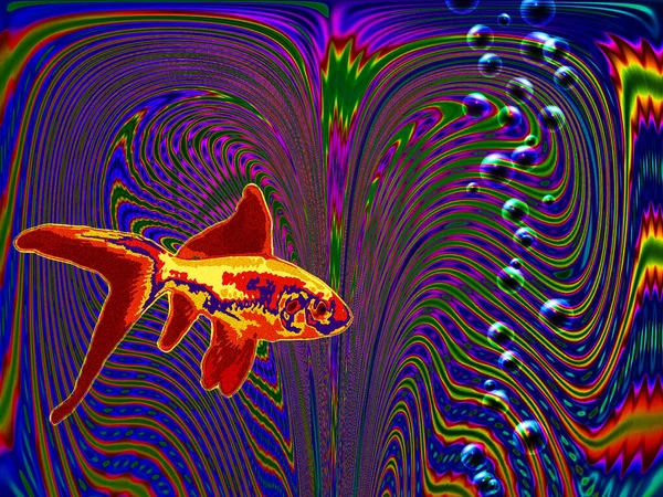 Hallucinogenic Image Golden Fish Modern Digital Art Rendering — Stock Photo, Image